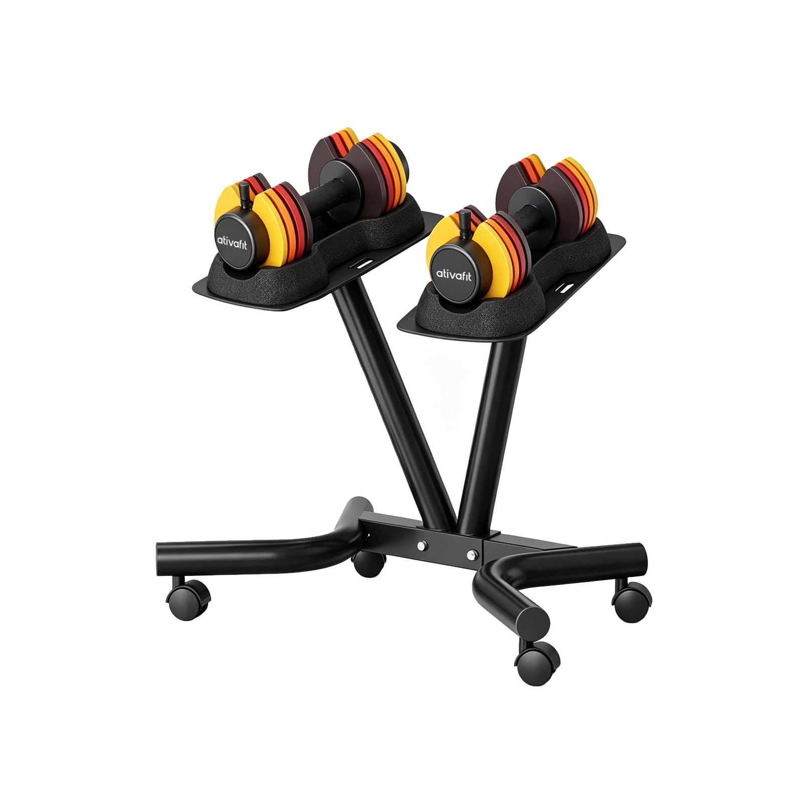 ATIVAFIT Adjustable Dumbbell Set with Rack, 5–25LB Pair Quick Dial Free Weights with Safety Lock & Anti-Slip Steel Handle, Heavy Duty Space-Saving Storage Stand for Home Gym Strength Training