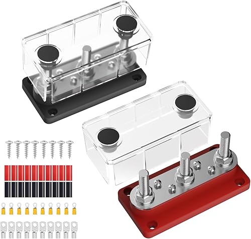 Miniatura 25 de Bloque de distribución de energía de barra de bus de 300 A, 4 x 3/8 pulgadas (M10), pernos de terminales de 48 V CC positivo y bloque de terminales