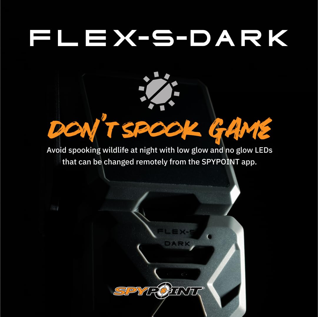 SPYPOINT Flex-S-Dark Solar Cellular Trail Camera – Built-in Solar Panel, 40MP Photos, 1080p Videos + Sound, No-Glow Game Camera, Night Vision, Motion Activated Trail Cam