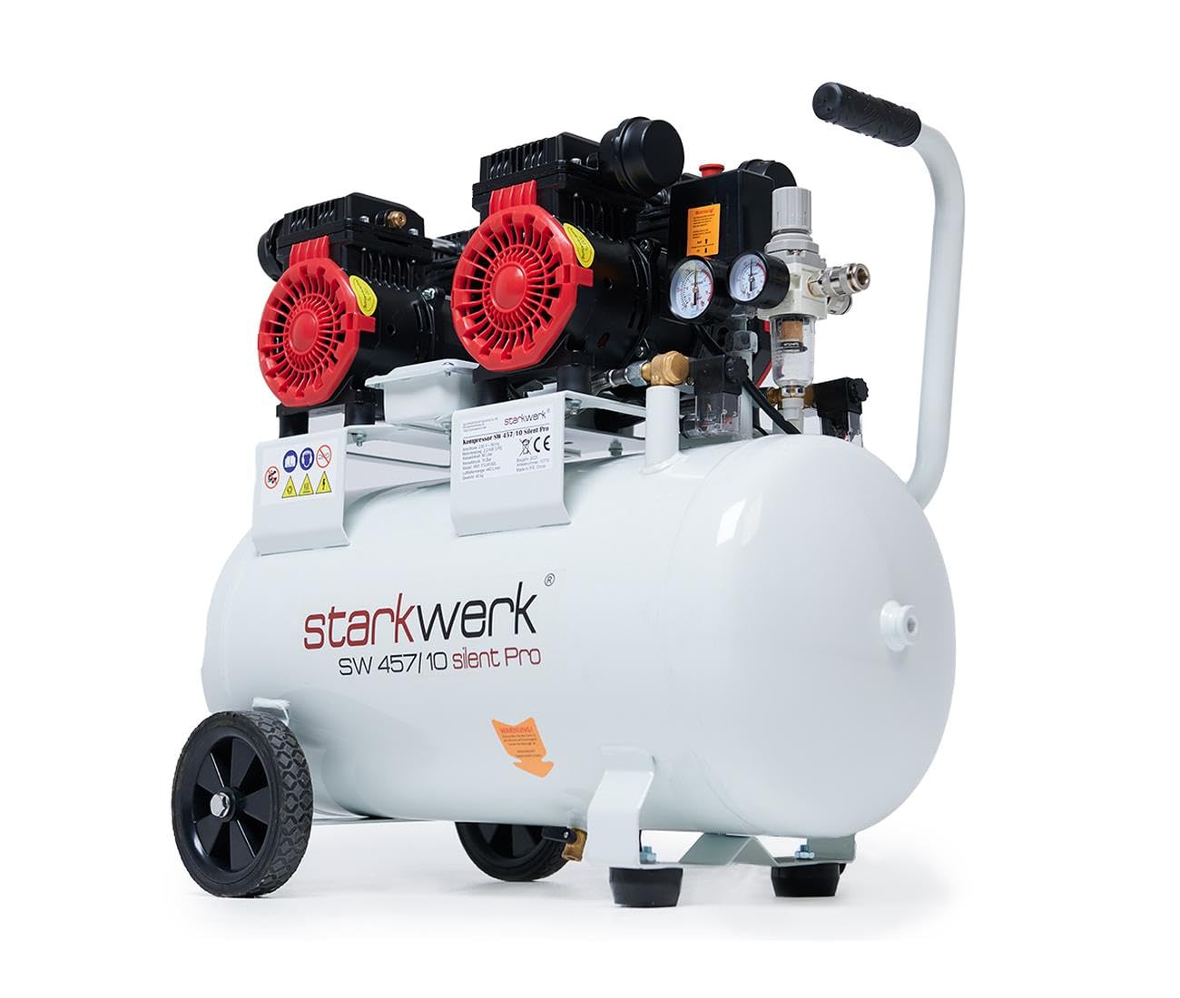 Flüsterkompressor Druckluft mit Druckminderer und Wasserabscheider 230 Volt 10 Bar 2,2 KW 50 Liter SW 457/10