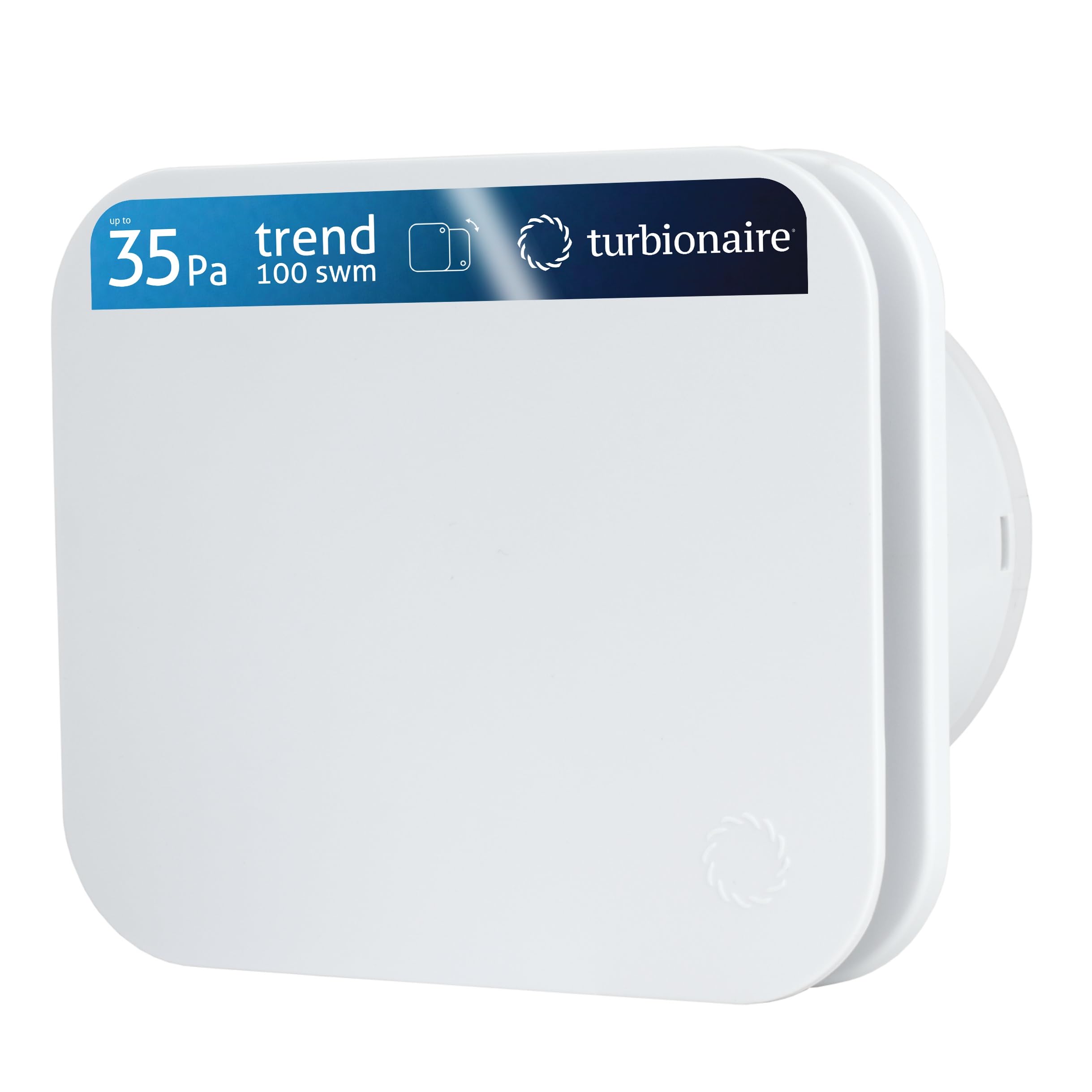 Turbionaire TREND 100 SWM Extractor, Extraction, Ventilation for Bathroom, Kitchen, Wall/Ceiling, Front Panel Opaque White, Diameter 100 mm, 35Pa, Non-Return Valve, Silent 33dB, IPX4