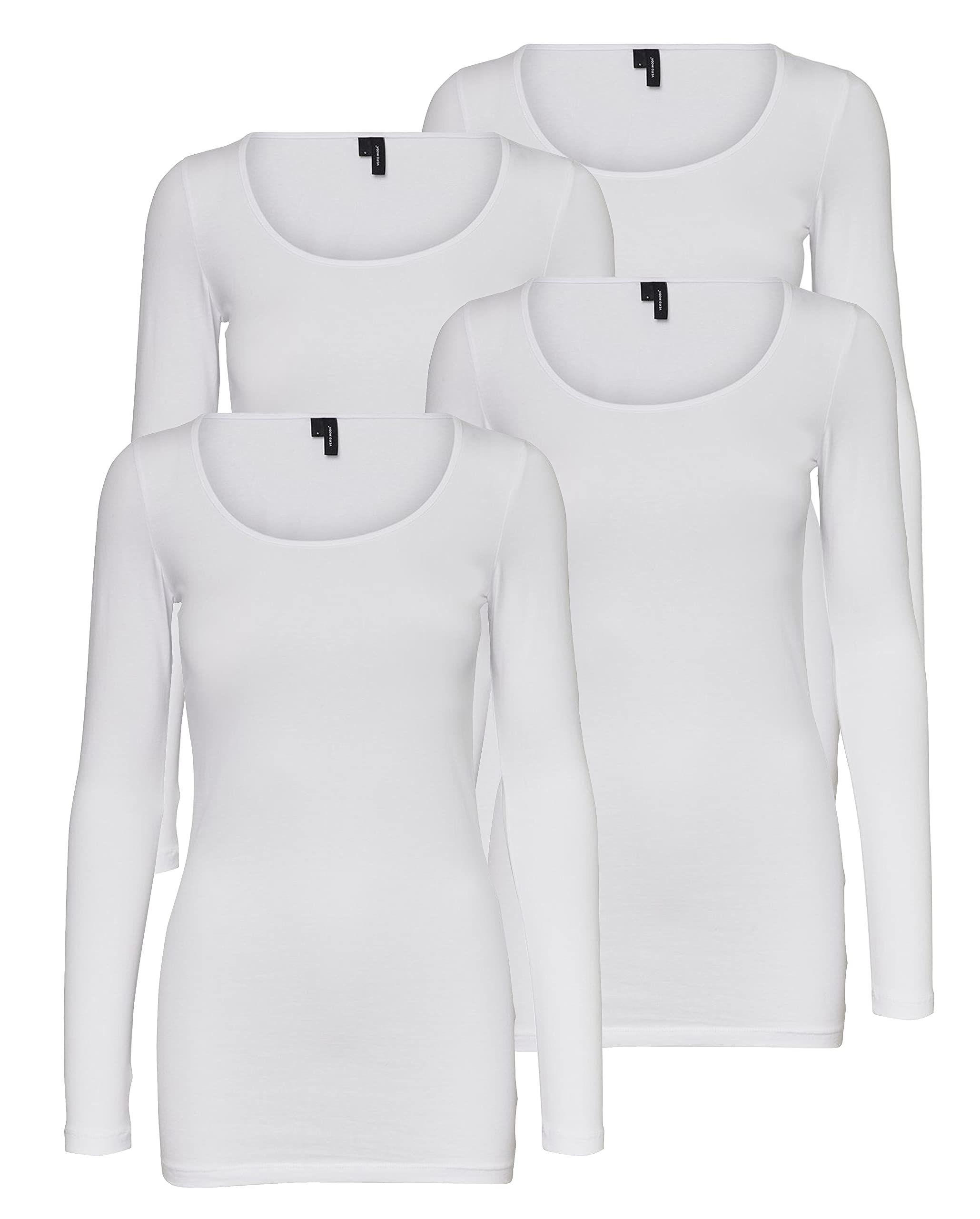 VERO MODA Women's Long-Sleeved Blouse, Pack of 4, White (4 x Bright White), M