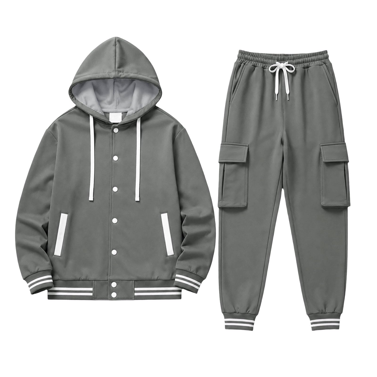 Tuta da uomo, set completo di cardigan da baseball con cappuccio in | E pantaloni da lavoro tinta unita tuta da jogging set abbigliamento sportivo vestibilità ampia semplice abbigliamento