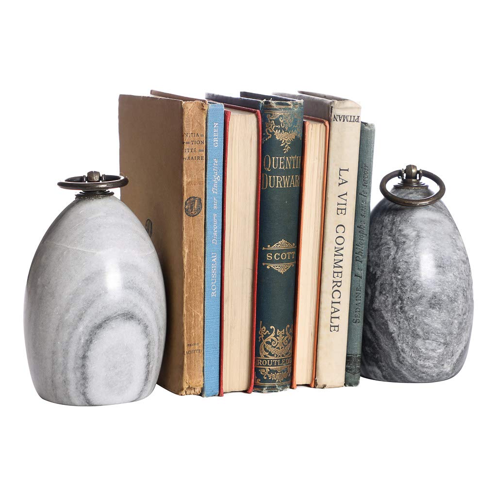 Dibor - Grey Set Of 2 Heavyweight Natural Marble Shelf Gentleman's Gift Bookends (Grey)