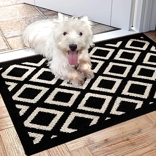 MACUNIN Indoor Dirt Trapper Absorbent 60 x 90 cm Non Slip Black Entrance Rug Heavy Duty Front Door Welcome Mat Low-profile Inside Floor Mat for Entryway Garages Bedrooms Laundry Rooms