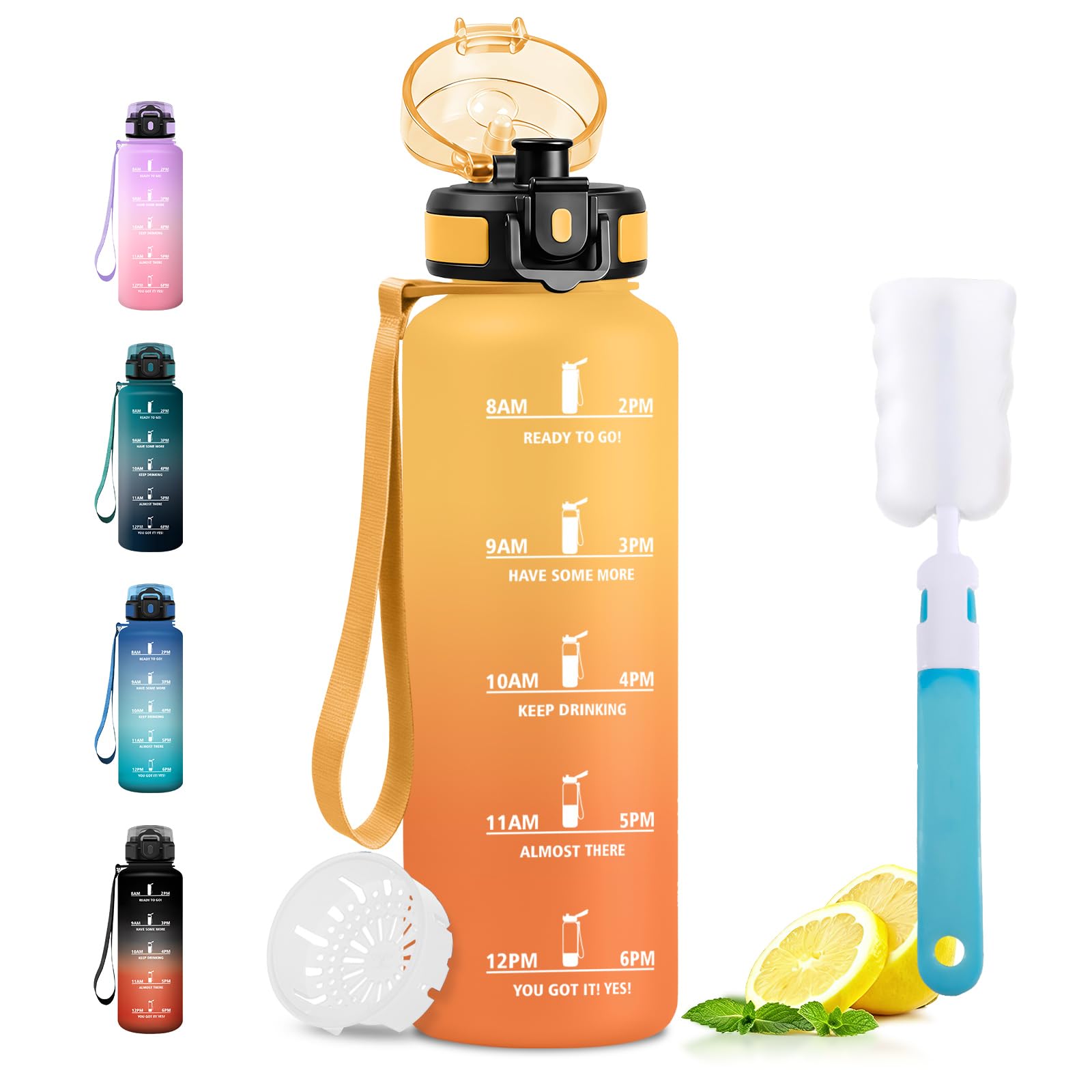 JAPORIA 1.5L BPA Free Water Bottle with Time Markers Leak-Proof Filter Water Bottle for School Office
