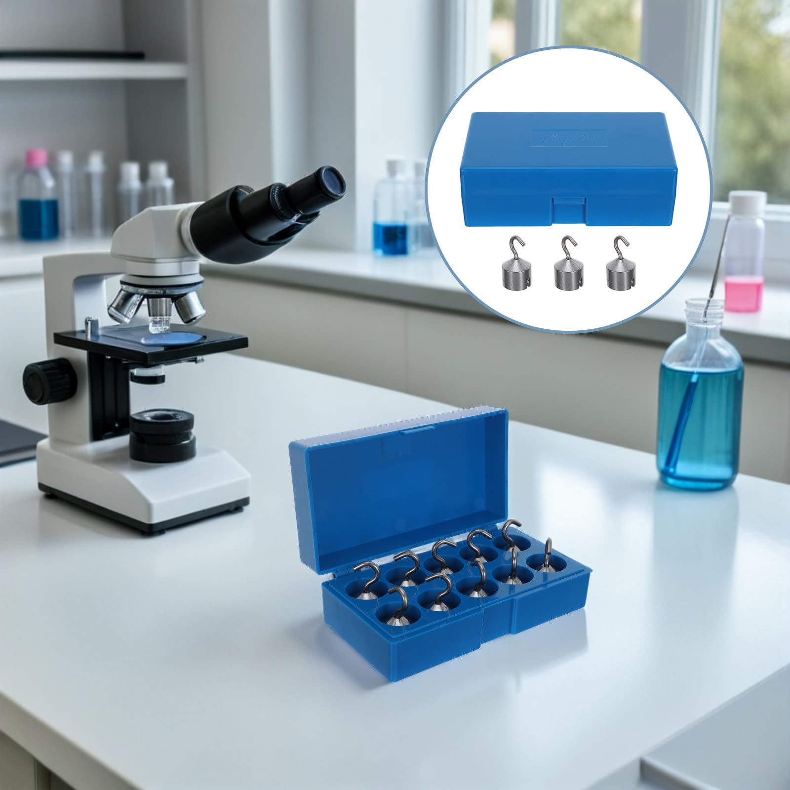 Abaodam Set di 10 Pesi di Calibrazione da 50g Gancio in Acciaio Argento, Precisi e Facili da Usare per Esperimenti di Laboratorio e Bilance Digitali