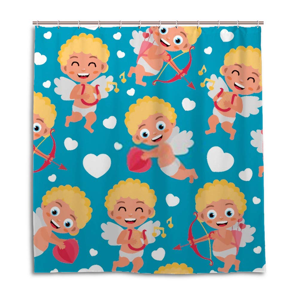 Rideau de douche Cupidon mignon imperméable 66x72 pouces avec crochets pour rideaux salle de bain