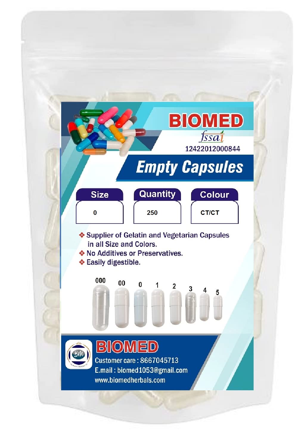 BIOMED Empty Capsules 0 Ct/Ct(Clear Transparent)250