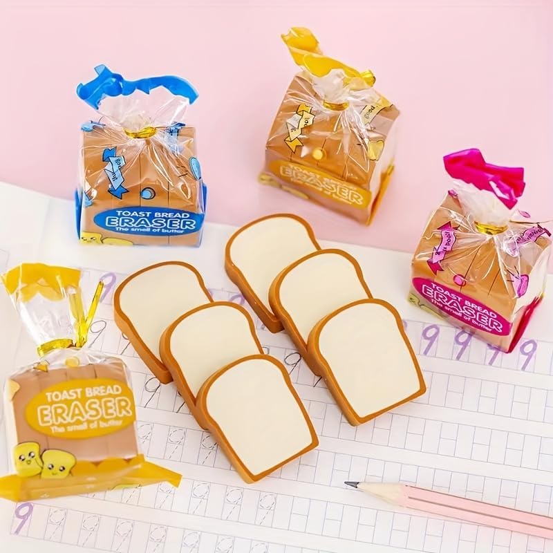 1pack Toast Food Eraser Bread Shaped Novelty Eraser for School, Office Gifts - Cute Desk Accessory for Students Teachers