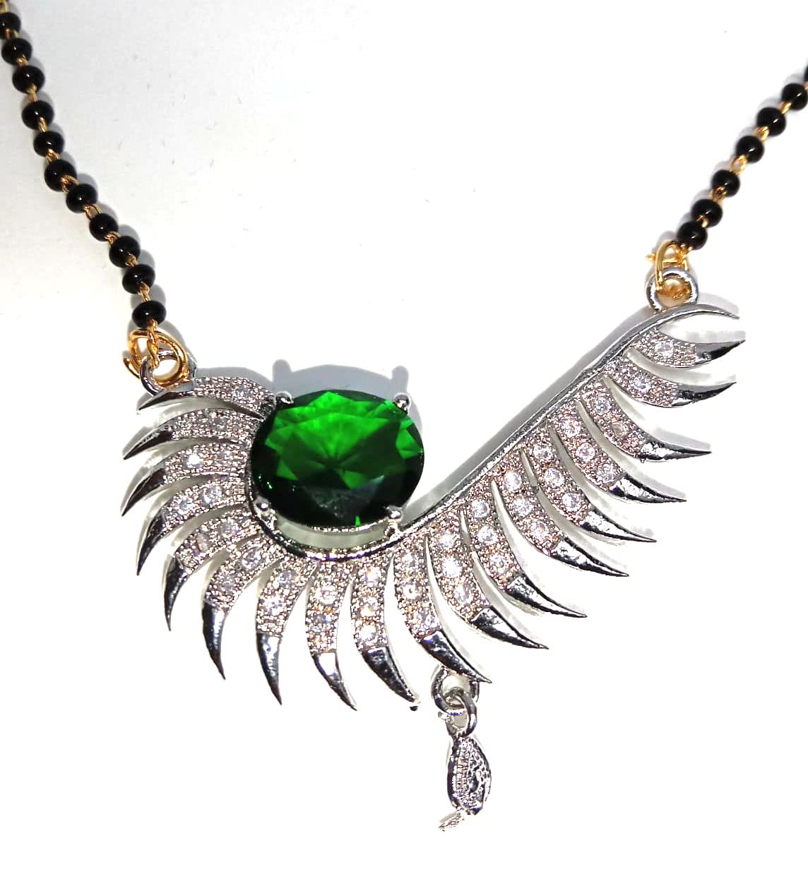 Wgloryind Silver-Plated AD, Black Beaded Chain Mangalsutra for Women -Traditional Studded