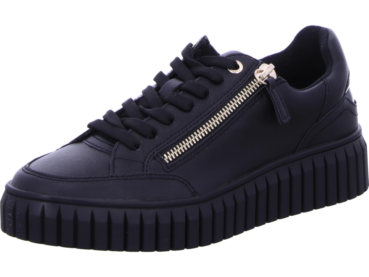 s.Oliver Women's Faux Leather Flat Trainers with Laces and Zip, Black, 5 UK