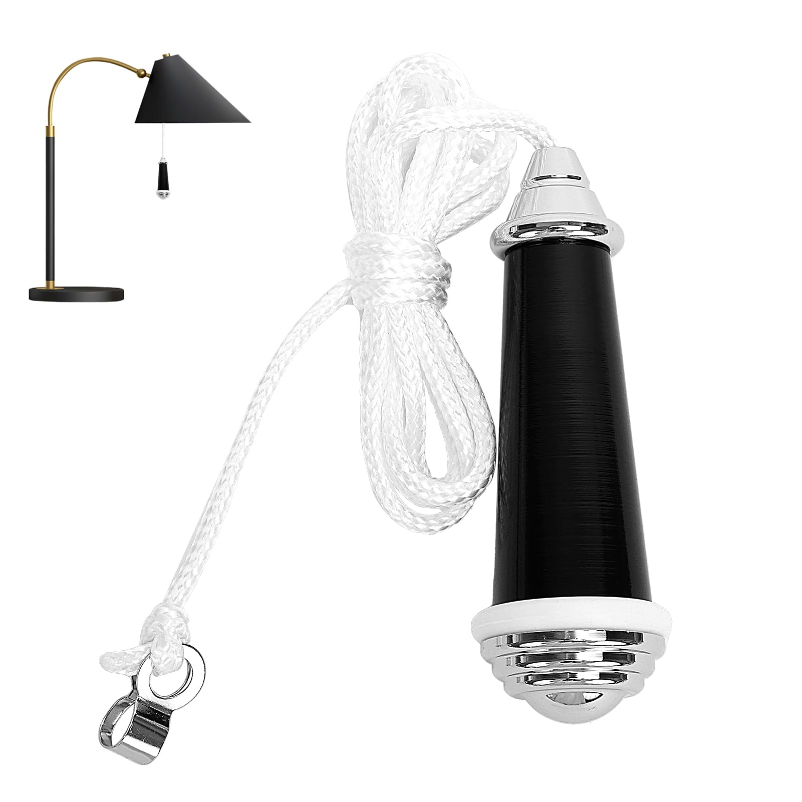 1Pack Light Pull Handle Ceramic Light Pull Cord 8cm Light Pull Handle with 1m Length Nylon Pull Cord Switch Pull Handle for Bathroom Bedroom Living Room Ceiling Light Fan Switch Blinds (Black)