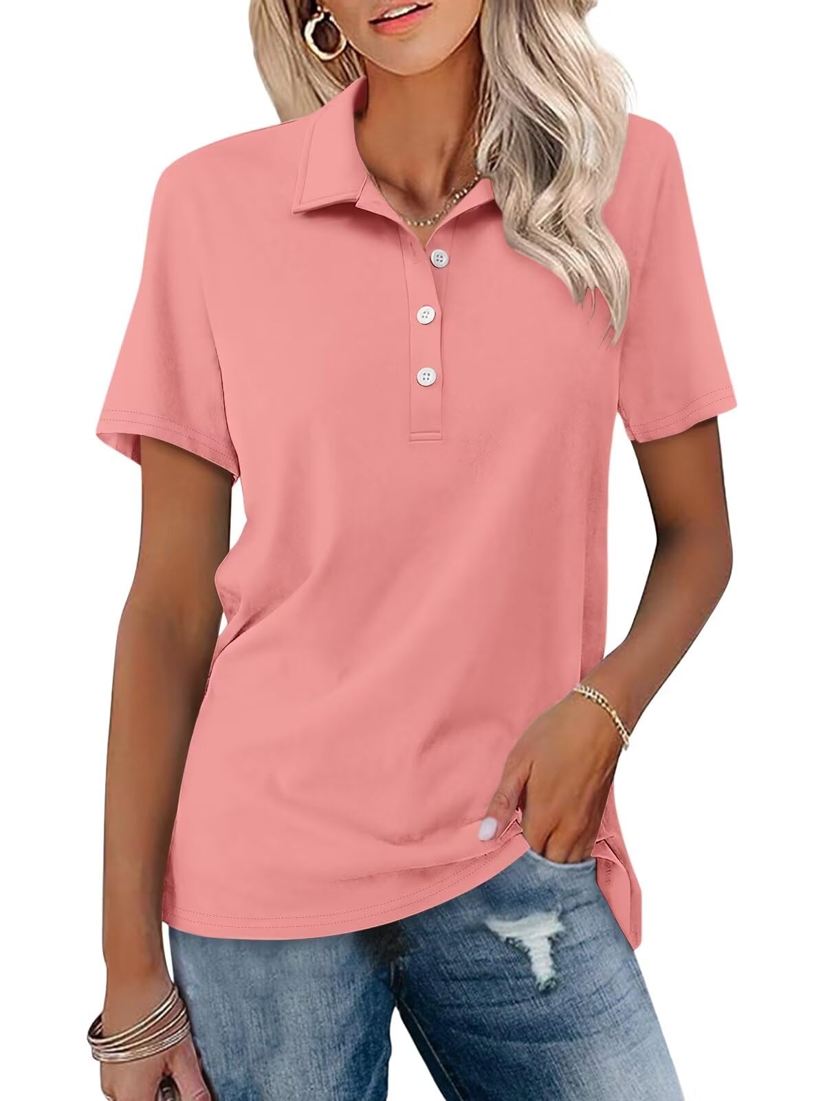 ORANDESIGNEWomen's Short Sleeve Polo Shirts Summer Button Down Collared Tops Casual Loose Tees