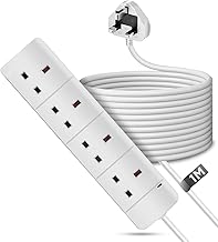 Electric Extension Lead - 4 way 1 Metre lead with UK Plug & 3 Pin Socket - Neon light, Wall Mountable & Multi Socket Mains power Strip for office, bedroom, kitchen
