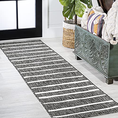 JONATHAN Y Berber Stripe Indoor Outdoor Runner Rug 2X8 Black/Ivory, Colonia for Backyard, Patio, Porch, Easy-Cleaning, High Traffic, Pet-Friendly, Non-Shedding (SMB125E-28)