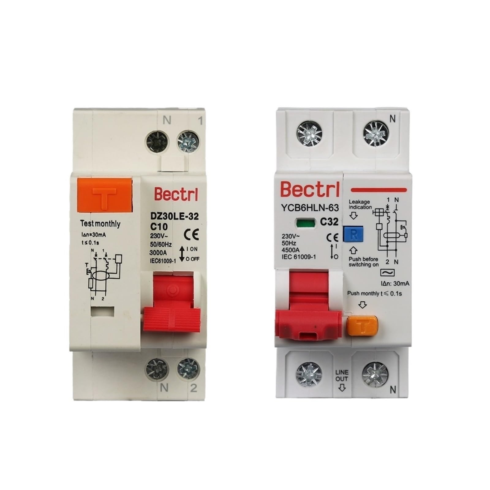 Disjoncteur différentiel RCBO contre les surcharges et pannes de tableau 50A