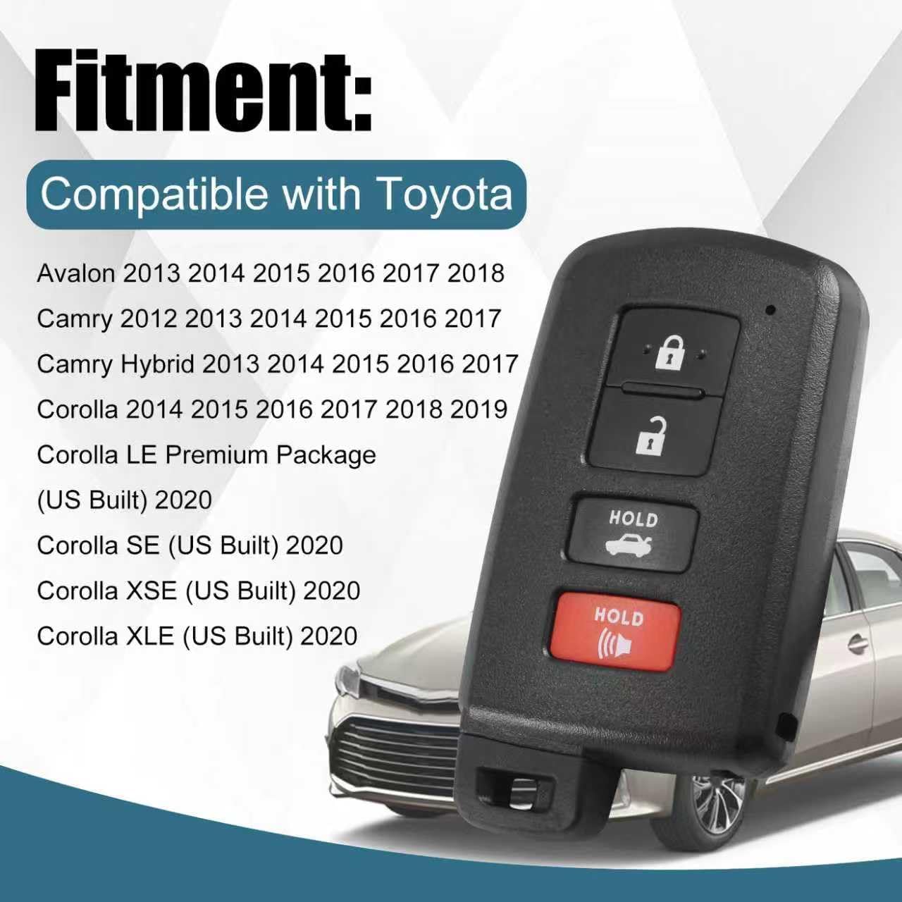 Keyless Entry Smart Prox Remote Key Fob Compatible with Toyota Avalon Camry Corolla 2013-2018 Replaces 281451-0020 G Board FCC ID:HYQ14FBA PN:89904-06140 4 Buttons
