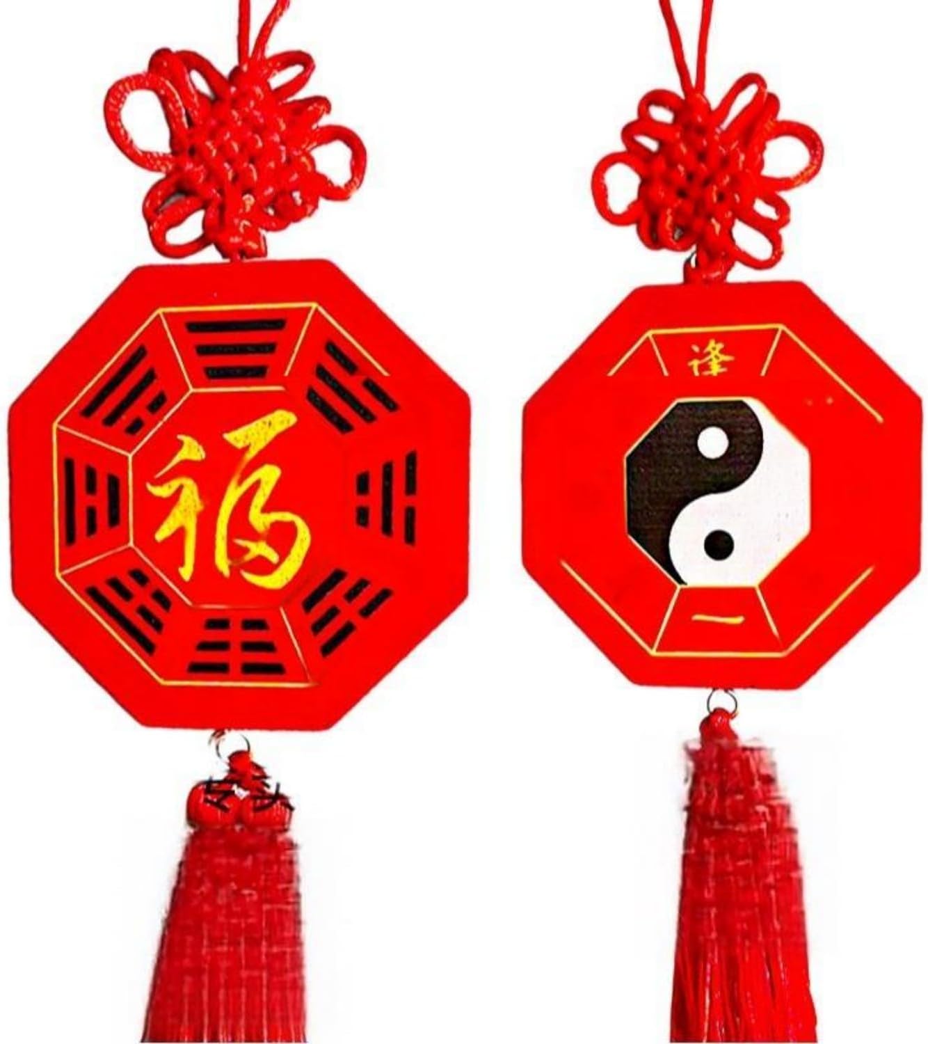 五行八卦福 Feng Shui Good Amulet 大门对门窗户阳台太极八卦镜家用门福木质挂牌 fengshui Chinese Tassel Ornaments-1669