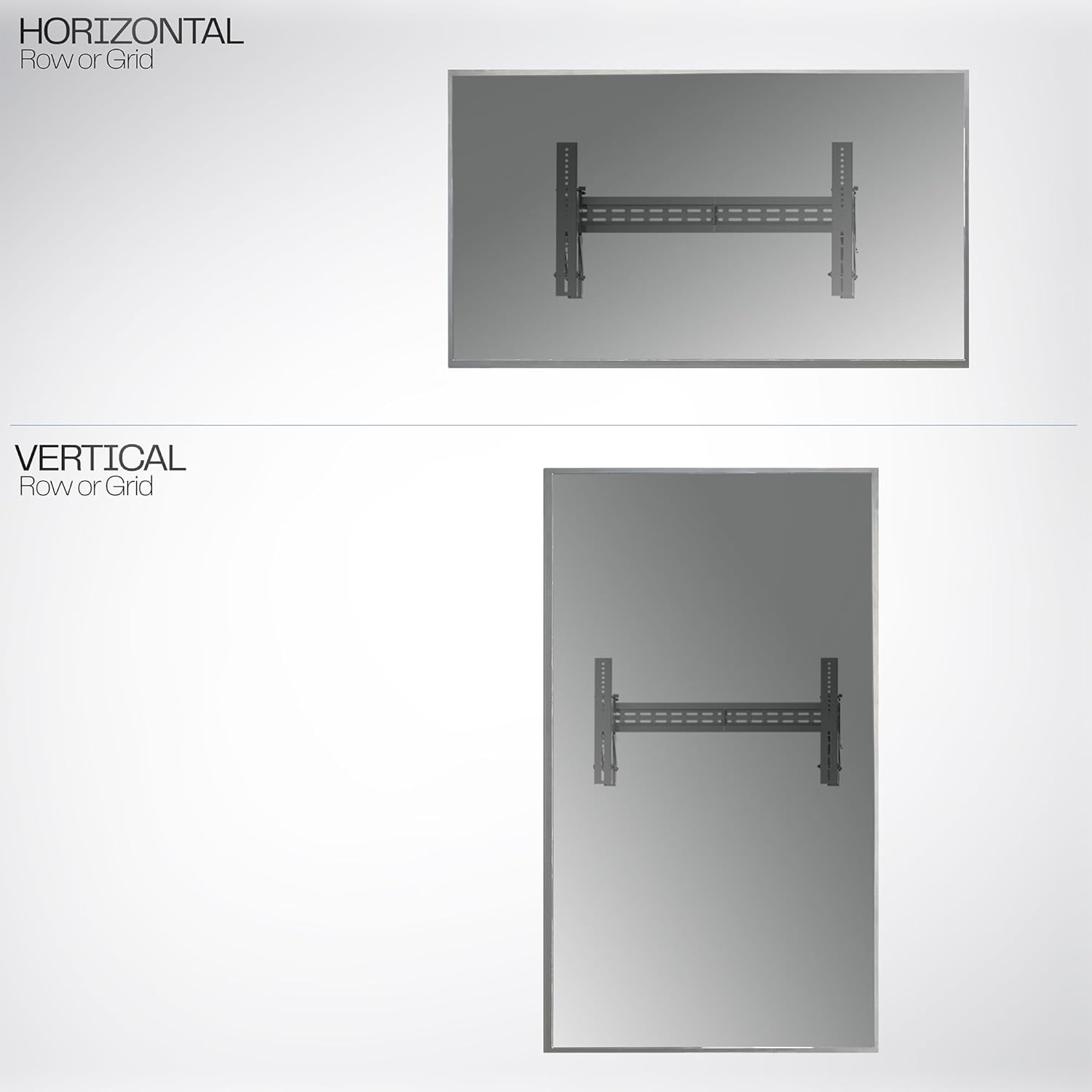 Diagram showing horizontal and vertical TV mounting options