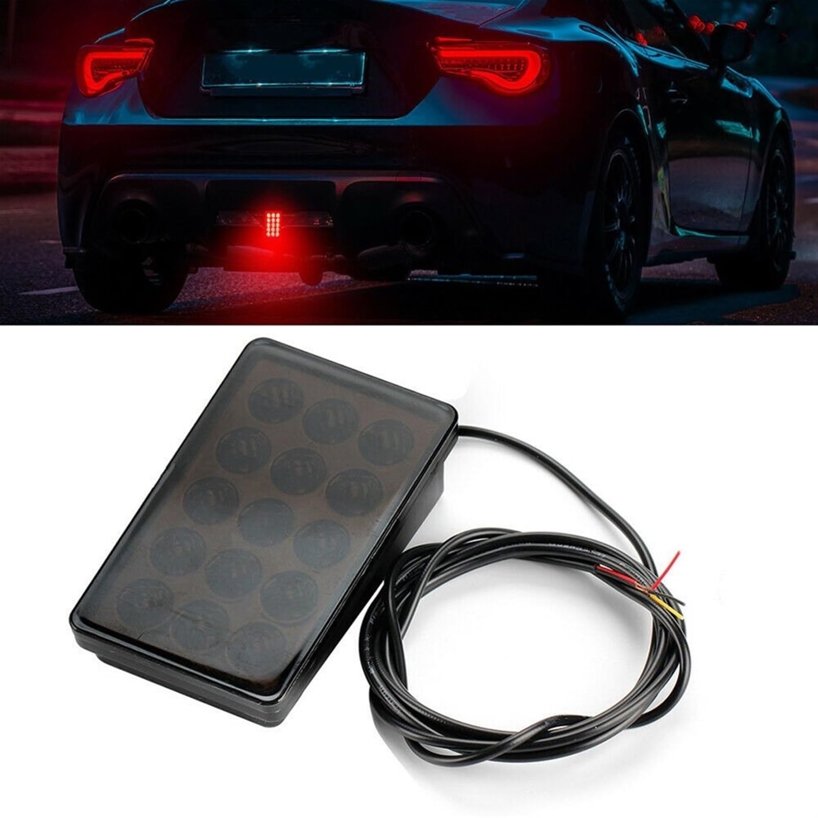 Generico Luce freno Posteriore 3a terza luce stroboscopica lampeggiante freno di per coda arresto 12V luci universali per auto per lampada segnalazione rosso/nero stile F1