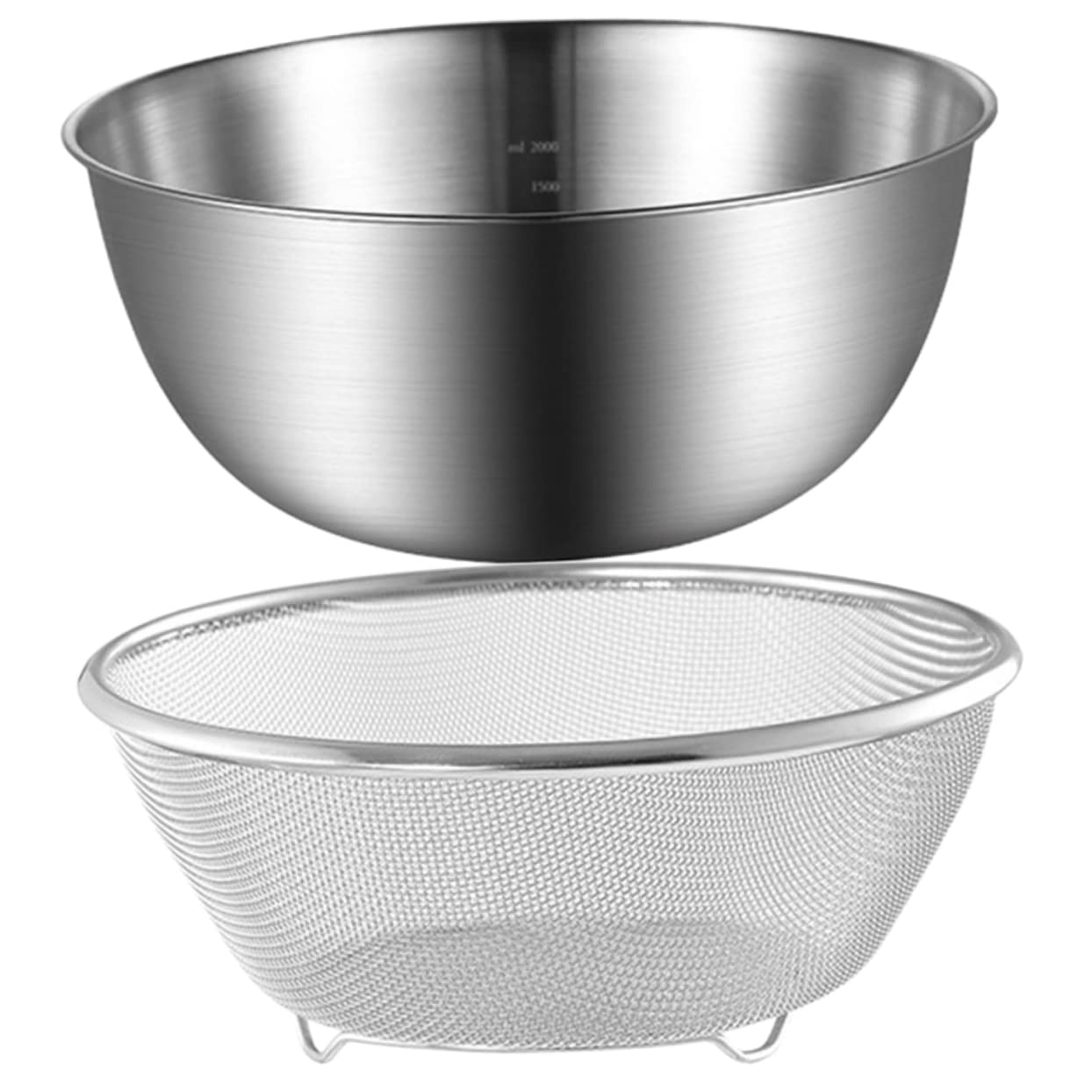Juego de Colador de Acero Inoxidable para Cocina, 2 Piezas | Malla Fina, Base Plana y Drenaje Estable, Apto para Verduras y Huevos, Acabado Plata