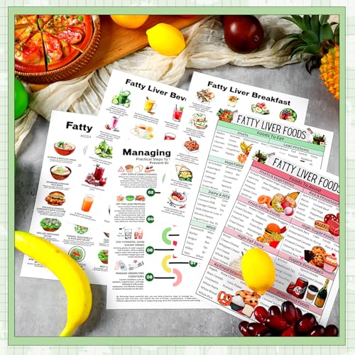 Image of Sinload 12 Pcs Fatty Liver Food Chart Poster Fatty Liver Diet Grocery List Health Diet Food Guide for Room Kitchen Decor