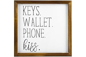 TamenGi Keys Wallet Phone Kiss Wood Sign - Checklist Sign | Phone Keys Wallet Reminder