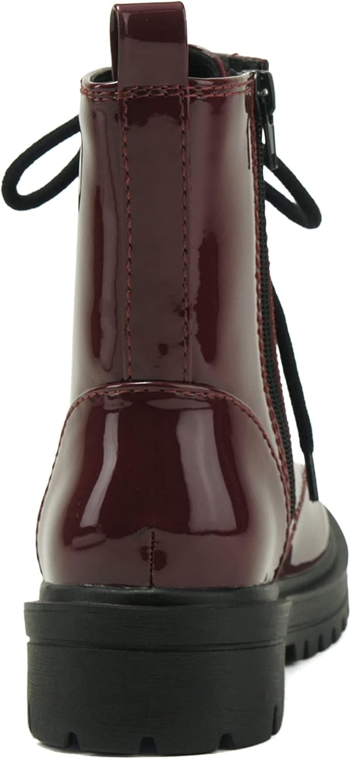 Soda Women Combat Army Military Motorcycle Riding Platform Lug Boots Side Zipper Firm-S Vino Wine Burgundy Patent 8