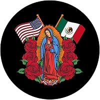 Vista 3 de Virgen de Guadalupe con bandera de México y Estados Unidos PopSockets Swappable PopGrip