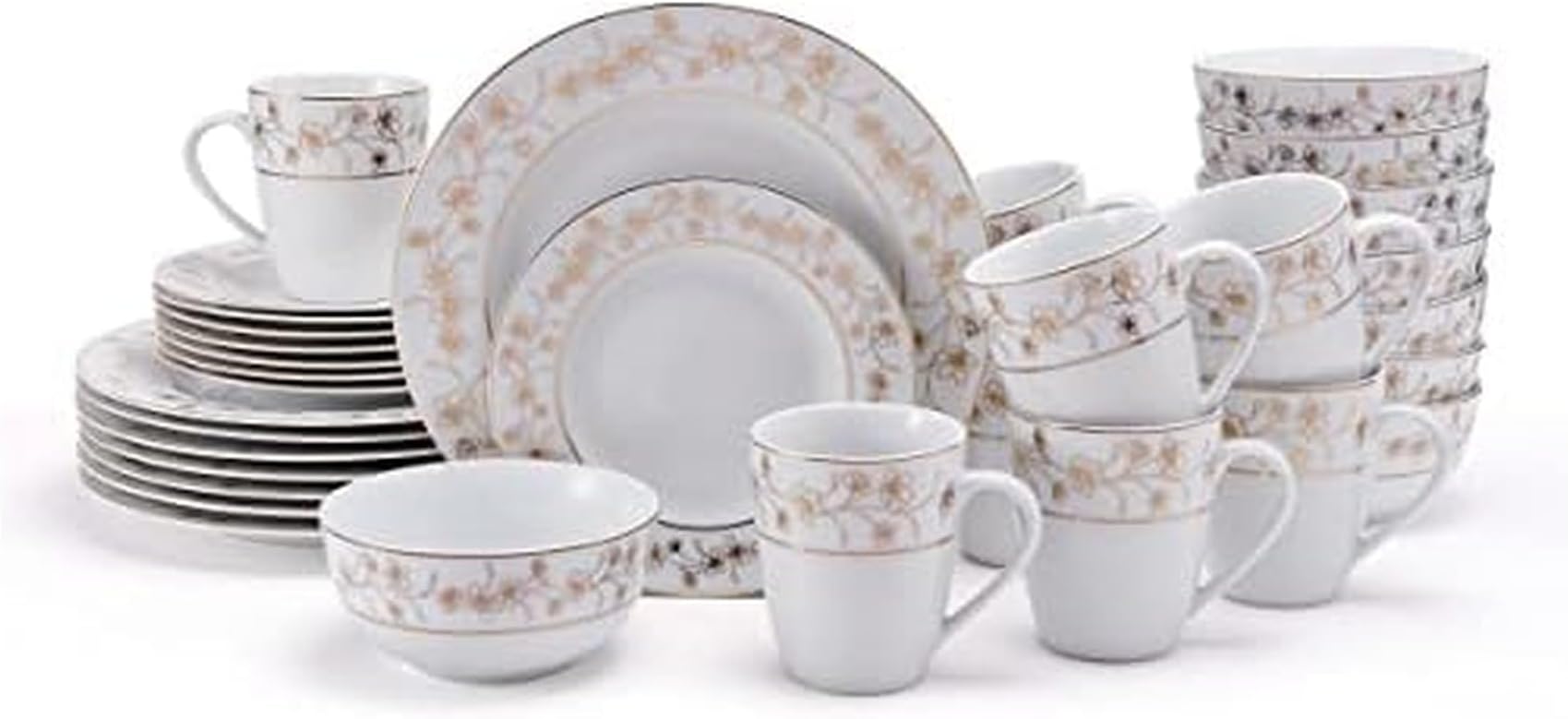 Mikasa Floral Metallic Gold 32 Piece Dinnerware Set, Service For 8, White