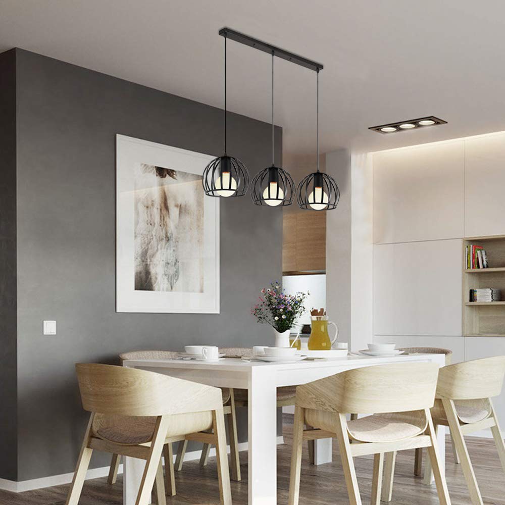 IDEGU 3 Lampes Suspension Luminaire Rétro E27 Lustre Suspension Moderne
