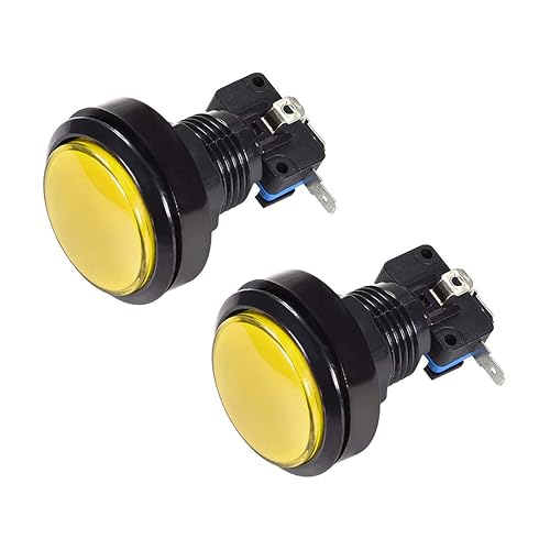 uxcell Botón pulsador de juego 1.811 in redondo 12V LED iluminado interruptor de botón con micro interruptor para videojuegos arcade amarillo 2 unids