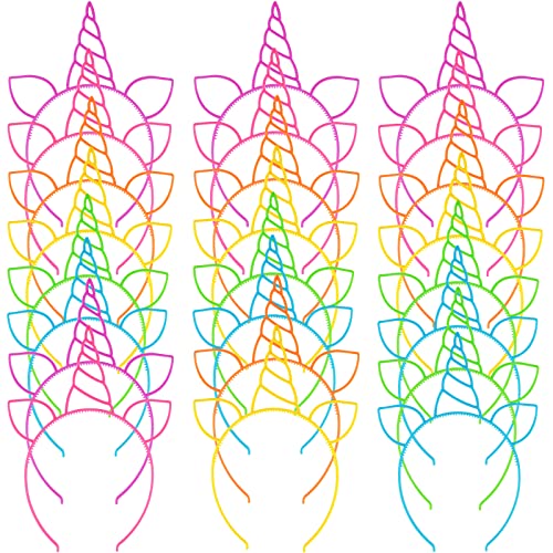 Zddaoole 24 Pcs Unicorn Headbands Unicorn Birthday Party Favors Plastic Hairbands for Girls Headware Accessories for Party Supplies Gift Teens Toddlers Children