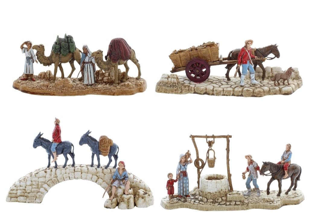 Moranduzzo Set mit 4 Hirten Geeignet für Krippe 6 cm Maßstab 1:32 – MINI 6 – Unzerstörbare Figuren, Stil des 18. Jahrhunderts, Handbemalt, Bildhauer M. Landi, Hergestellt in Italien