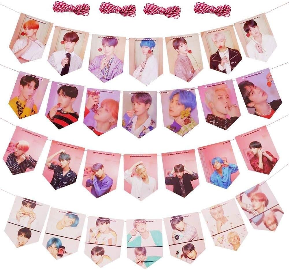 28PCS Map of the Soul: Persona Banner Hanging Flag with 4 x 2 Meter String Perfect for Birthday Party Home Decor