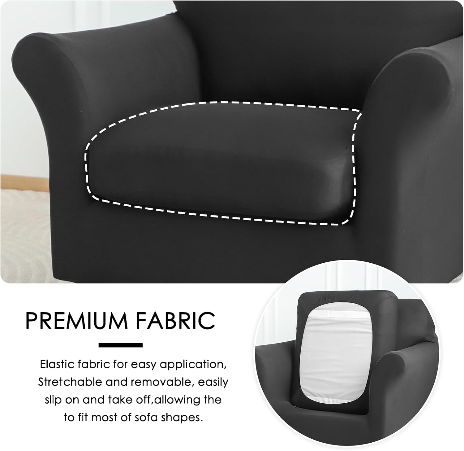 3 Pieces Sofa Covers for 2 Cushion Couch Black Stretch Loveseat Couch Slipcovers with 2 Cushions Water Resistant Washable