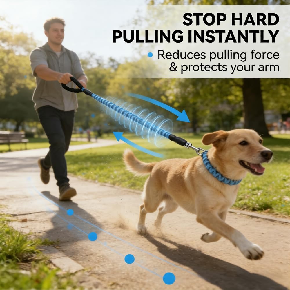 Bungee Dog Leash with Elastic Stretch Design, Durable Nylon Dog Lead for Medium Large Dogs, Comfortable Padded Handle, Tangle-Free Training Walking Leash - 2