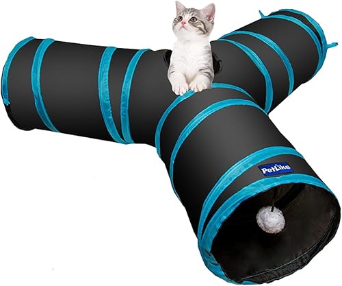 PetLike Túnel para gatos (con juguete interactivo para gatos y juguete de hierba gatera) para gatos de interior, tubo plegable para mascotas,