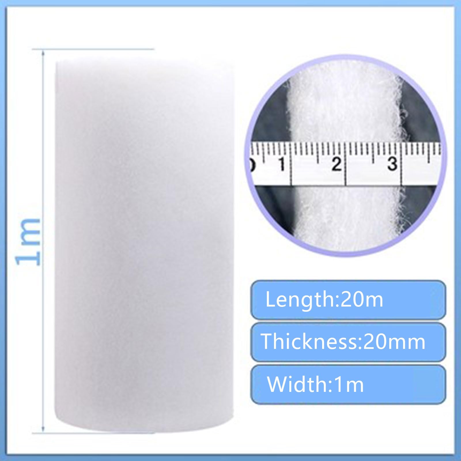 Yinian Filtro de Aire Acondicionado Rollo de Filtro de Algodón G4 Filtro de Ventilación Poliéster Universal 1x20m para el Hogar, HVAC, CA y Calefacción, Estanques, Hidroponía(Size:20MM)