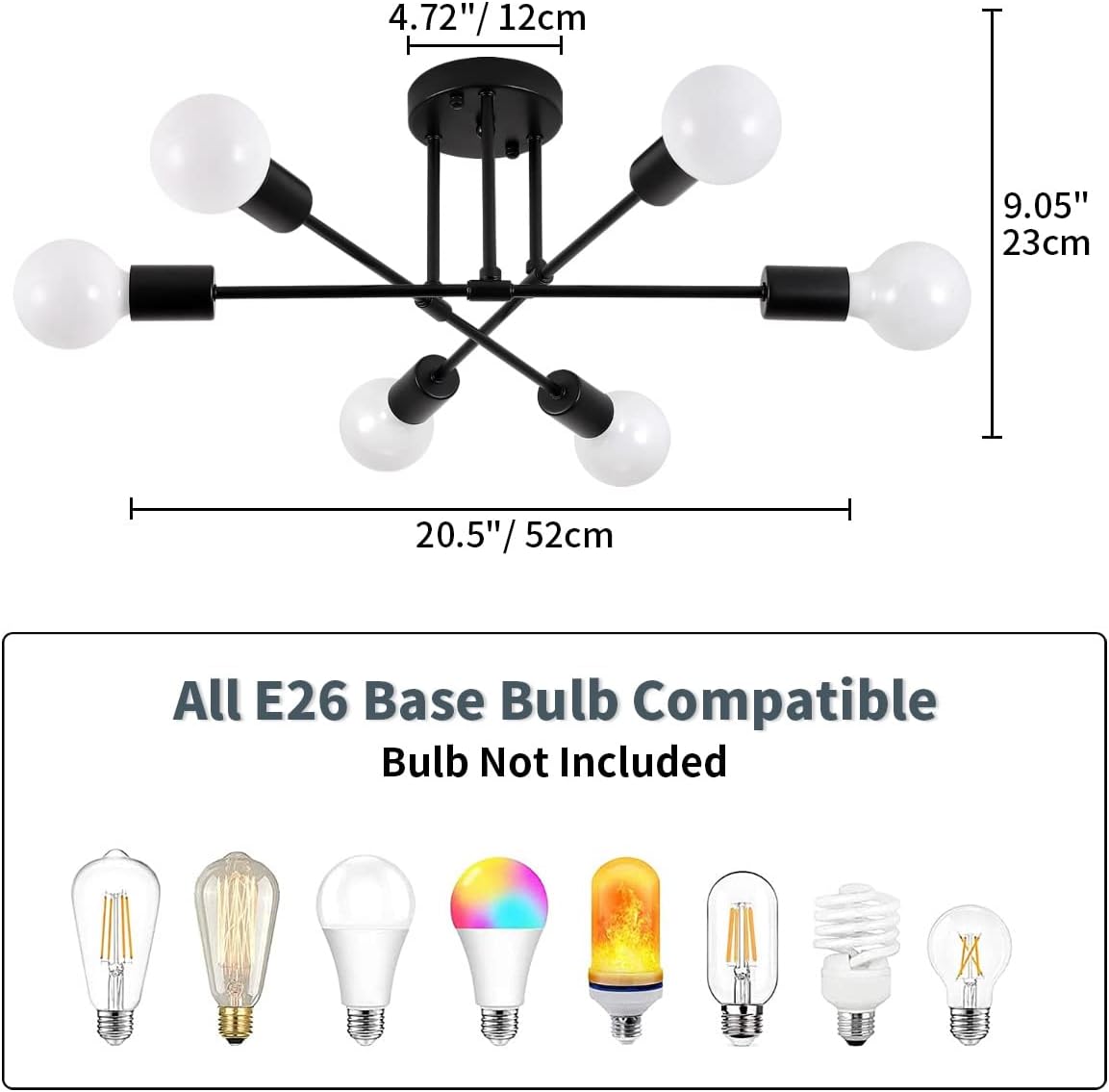 Bеѕt Cуbеr Mоndау 🔥 6 Lights Modern Bedroom Ceiling Light Fixtures,Bedroom Chandelier,Semi Flush Mount Ceiling Light for Boho,Black Sputnik Chandelier Lighting for Bathroom Kitchen Living Room