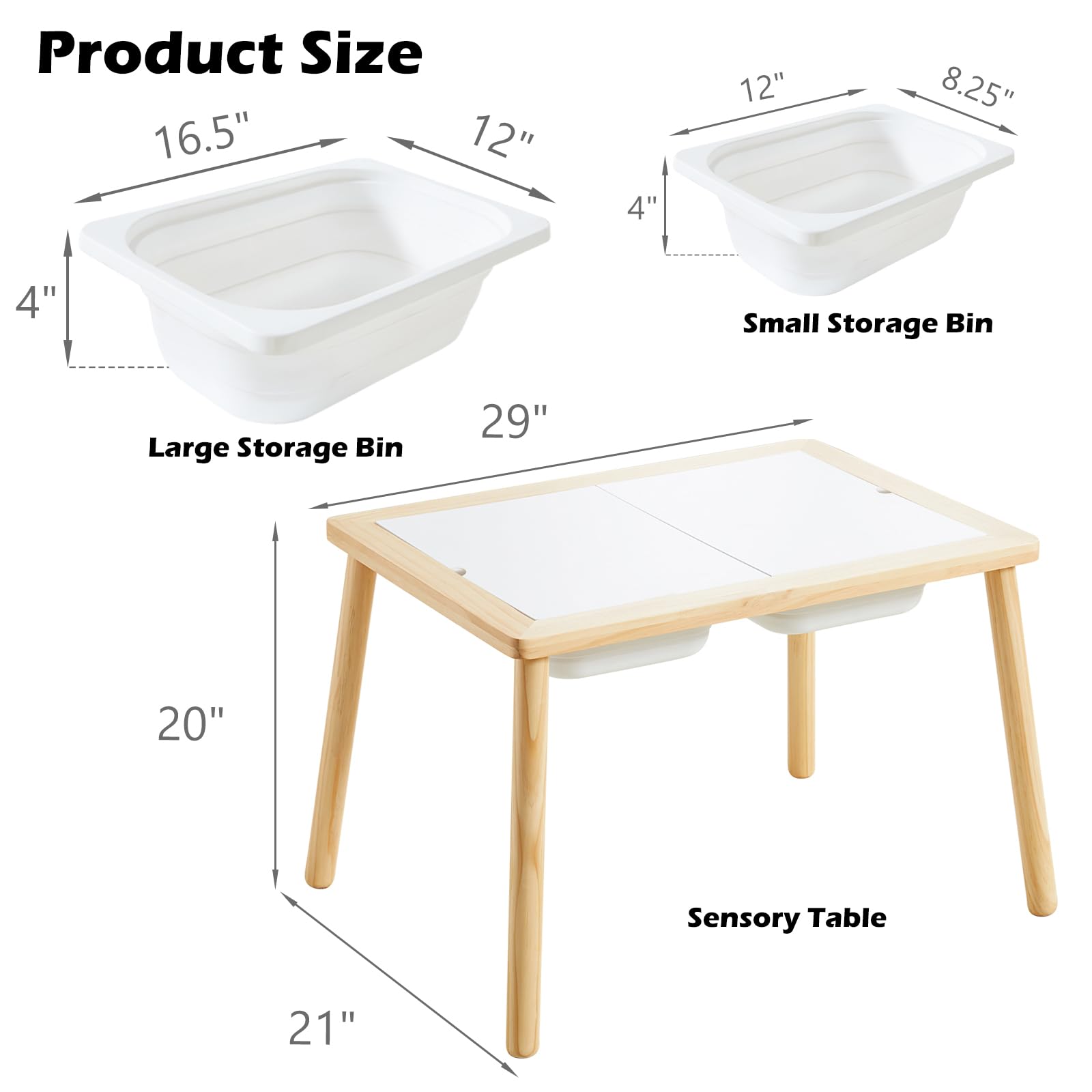 Asweets Sensory Table for Toddlers, Indoor Table with Storage Bins, Kids Play Activity Desk for Boys Girls Gift, 29''L x 20''W x 21''H, (3 White Bins)