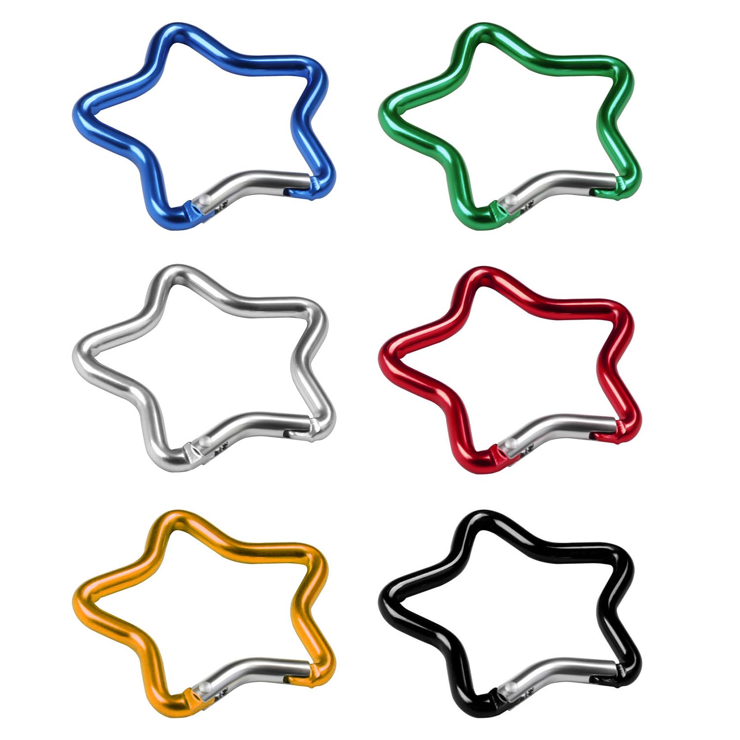 Lot De 6 Mousquetons En Forme D'étoile En Aluminium - Multicolores, 48.5 Mm, Pour Sac à Dos, Camping, Randonnée, Porte-clés
