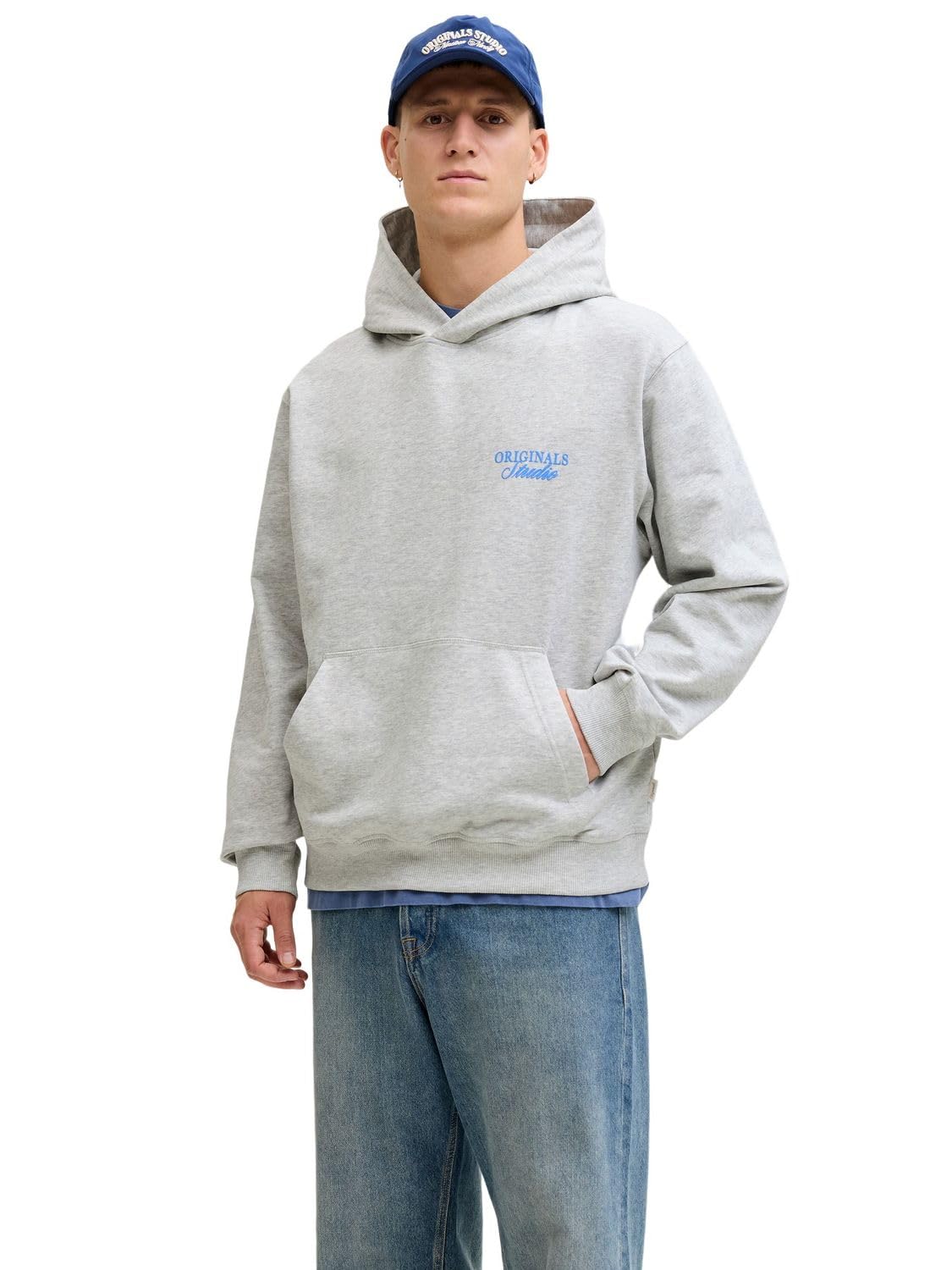JACK & JONES Herren Hoodie Kapuzenpullover JORNORREBRO Typo Back Sweat Hood - Relaxed Fit, Größe:XL, Farbe:12283054 White Melange SS26