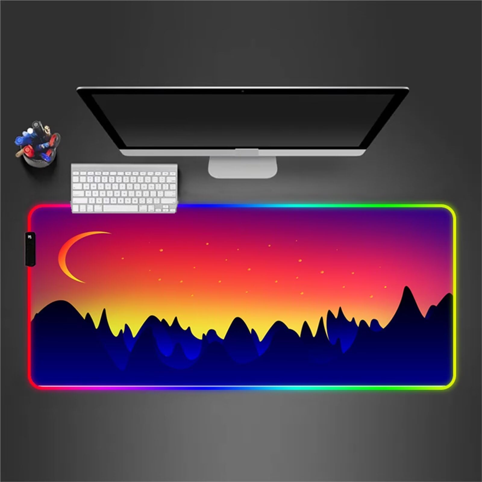 RGB Tapis de Souris Gaming Grand Tapis de Souris XXL 900x400x4mm 14 Modes d'éclairage LED Lumineuse Tapis de Souris Mouse Pad Rétroéclairage pour Gamer Clavier PC, Montagne de La Lune