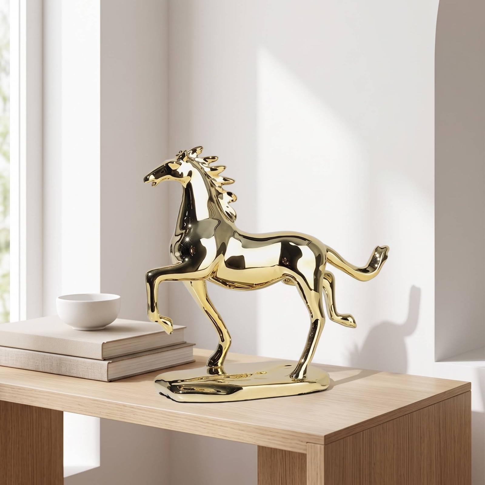 rockible Estatua Caballo con Base, Style to 4, Plateado