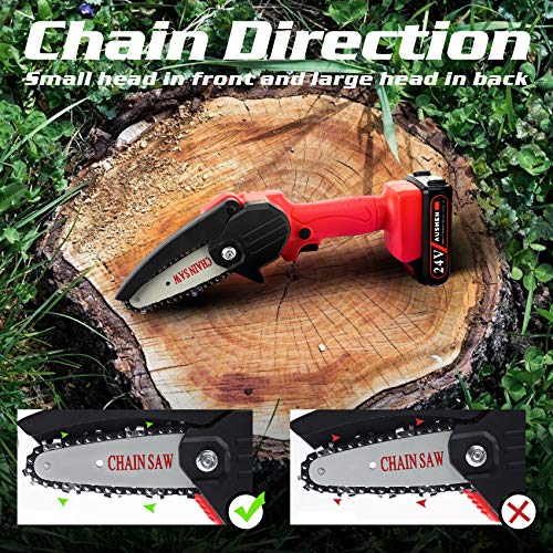 Mini Chainsaw, AUSHEN 4-Inch Cordless Battery Operated Chainsaw Portable Chain Saw, One-Hand Operation Pruning Shears Chainsaw for Tree Branch Trimming Wood Cutting Gardening (2 Batteries and 2 Chain)