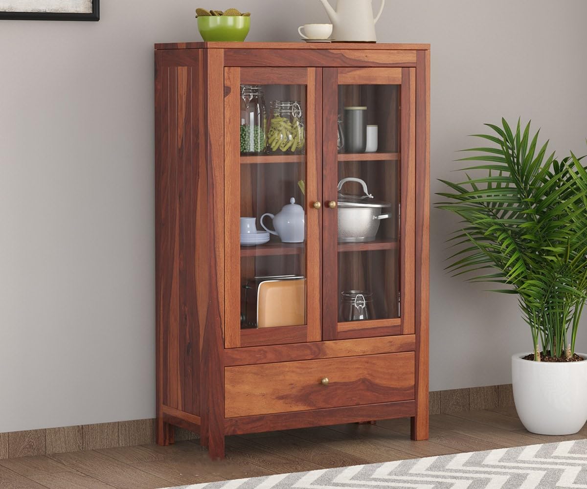 Royal Wood Crockery Storage Furniture Sideboard with 1 Drawer, 3 Shelves with Glass Door Sheesham Wood Handicrafts for Living Room Kitchen Cabinet Home & Office and Multipurpose Use-image-40