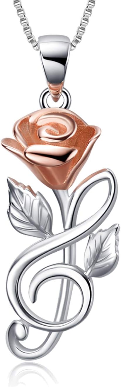 Sterling Silver Rose Flower Necklace,Earrings,Rose Gold I Love You Forever Rose Heart Jewelry Gifts for Women Her