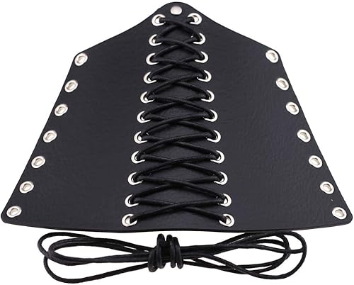 Miniatura 3 de Pulsera unisex de cuero sintético con cordones y brazalete de armadura de brazo ancho y estilo punk gótico cuero marrón (2pcs Brown), 2 Piezas Rojo,